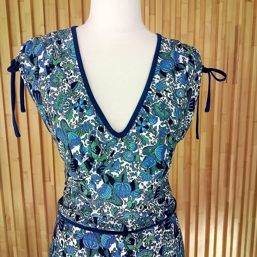 NWOT Leona Edmiston Blue White Exotic Print Maxi Dress 16 or 4 Empire Waist - Picture 3 of 10