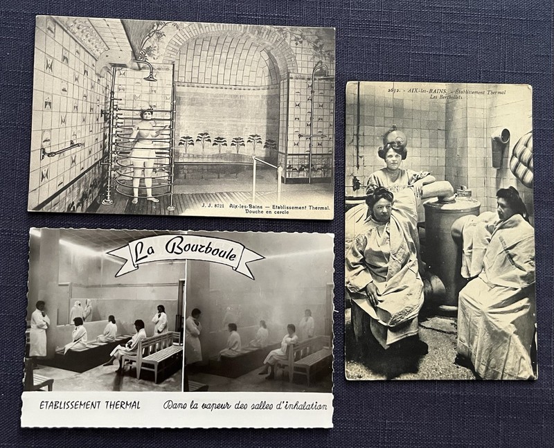 3 Vintage Postcards - FRENCH SPA BATHHOUSE HOT SPRINGS THERAPY TREATMENTS