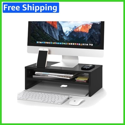 Durable Polished Black Desk Shelf Stand with Ergonomic Design & Organization