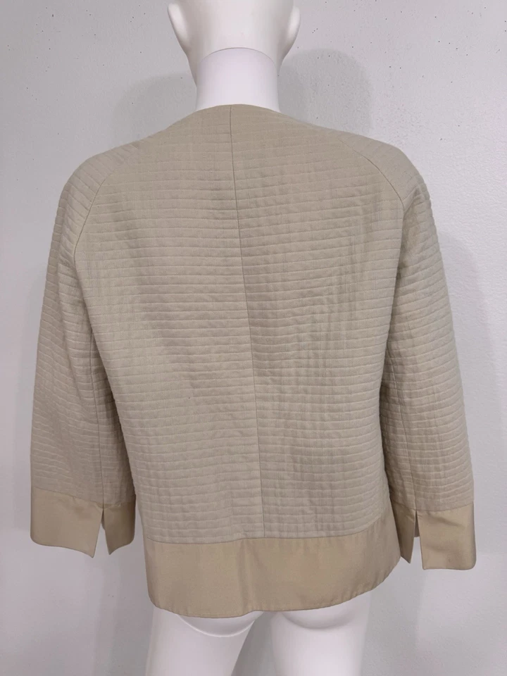 Akris Bergdorf Goodman Linen W Silk Taffeta Accent Blazer Jacket In Oyster 10 M - Image 2 of 4