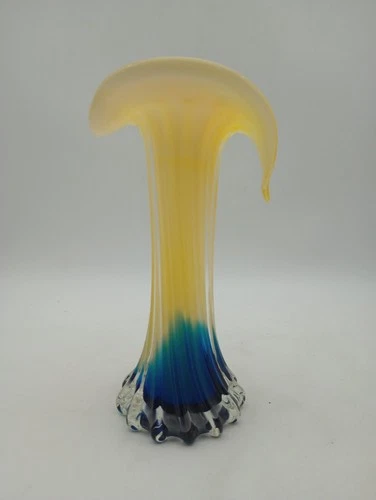 Murano Jack In The Pulpit Calla Lily 7" Italian Art Glass Vase - 1970s Yellow