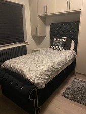 SINGLE, DIVAN BED IN BLACK VELVET WITH DIAMONDS , WITHOUT MATTRESSES!