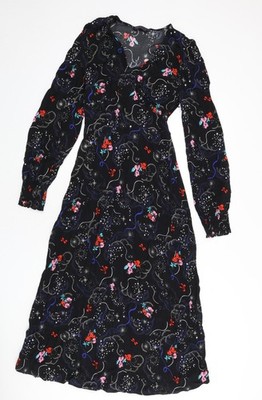 Marks and Spencer Damen Schwarz Geometrisches Muster Viskose A-Linie Größe 6 V-Ausschnitt Reißverschluss - Krawatte