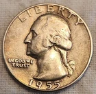 1955 P Washington Silver Quarter - No Mint Mark - Good Condition