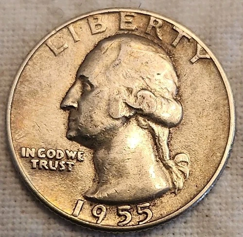 1955 P Washington Silver Quarter - No Mint Mark - Good Condition