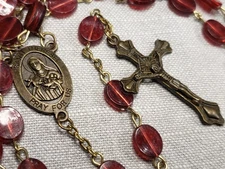 Vintage Rosary St Therese Of Lisieux Red Beads Religious Christian B62