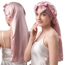 22 Momme 100 Mulberry Silk Bonnet for Sleeping Women Long Hair Double-Layere...