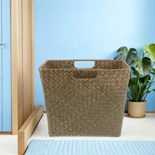  Seagrass Woven Basket: Handmade Woven Storage Bin With Handles Boho Style