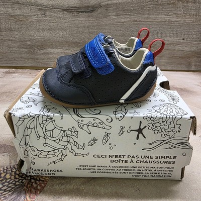 Clarks Jungen Schuhe Tiny Sky T First Leder Klettverschluss Kinder UK Größe 2,5 F Neu im Karton