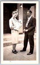 Vtg B&W Snapshot Family Mother Holding Baby Father Man in Suit Addie Jack 1940s
