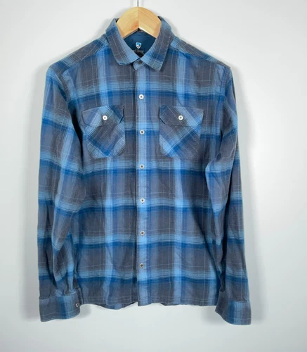 Kuhl Dillngr Flannel Shirt Men's Large Blue Plaid Cotton Tencel Blend 7186