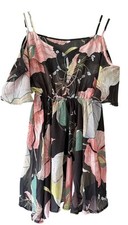 Womens Floral Cold Shoulder Dress Large Beach Boho Lightweight Flowy Fairy