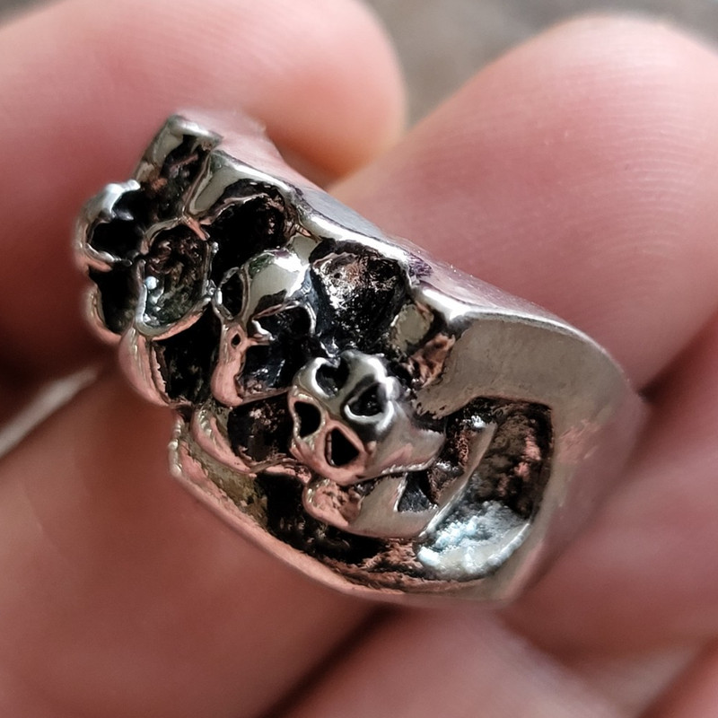Men's Silver Tone Skull Theme Band Ring -  Read Description