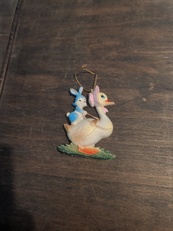 Vintage Schmid Beatrix Potter Puddle Duck/Benjamin Bunny Ornament. Made In Japan