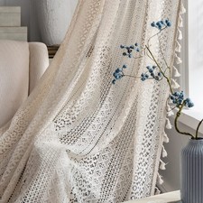 Boho Curtains for Living Room Bedroom, 84 inch Length 2 Panels Set Cotton Lin...