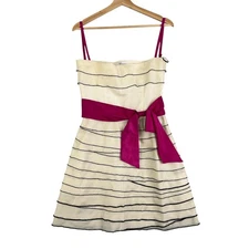 RED Valentino Cream 100% Silk Bead Embellished Tiered mini dress Women's size M