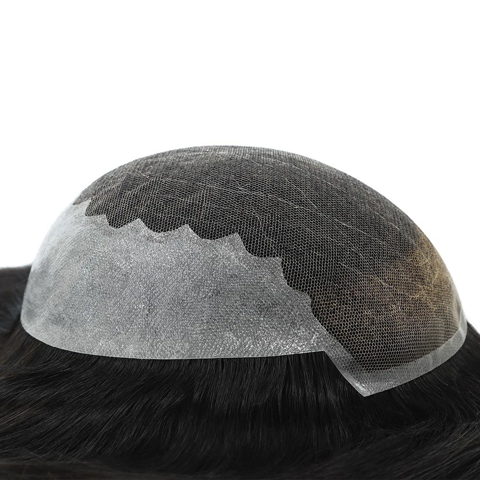 Toupee para Hombres Cabello Humano Encaje Sistema de Reemplazo de Piel Pelo Negro 16"" Cabello Foto 4 de 4