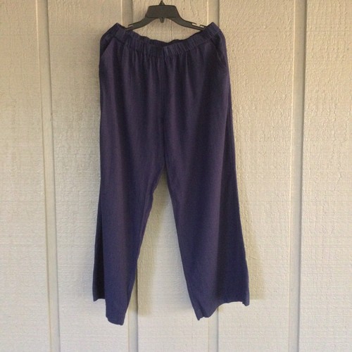 Caslon Blue Wide Leg Linen / Rayon Blend Elastic Waist Pull-on Pants Size PM