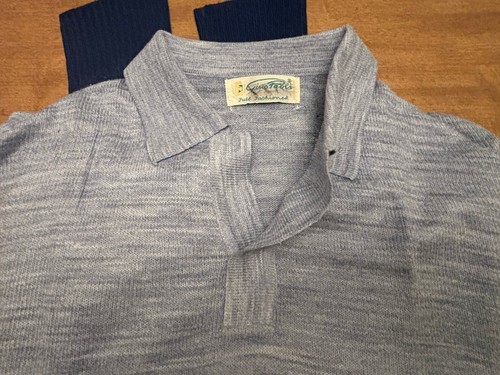 Vintage Gino Paoli Light Sweater Shirt Sz MED To LRG Striped Button Collar Blue - Picture 20 of 20