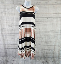 Ann Taylor LOFT Womens Dress Sz Small Black Brown Stripe Tie Back Rayon Blend