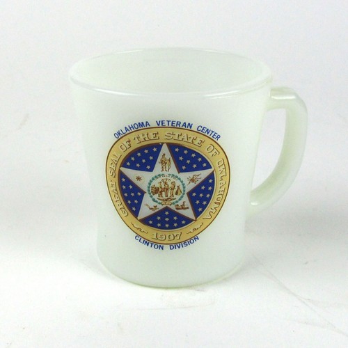 VTG Oklahoma Veterans Center Seal Clinton Division Milk Glass Coffee