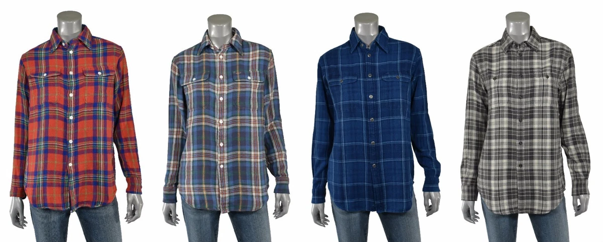 Donna Polo Ralph Lauren Vestibilit Comoda Plaid Flanella Lavoro Maglia XS Nuovo