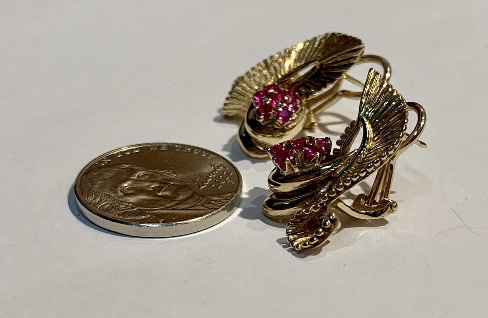 Vintage SOLID 14k YELLOW GOLD AND RUBY EARRINGS, … - image 13