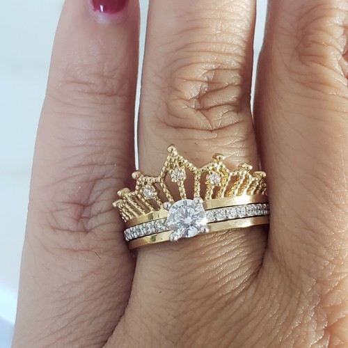 1 carat 2 piece 14k gold round solitaire Engagement jacket guard ring set size 7 - 第 10/12 張圖片