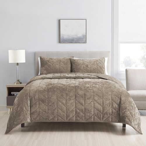 Queen Quilt Bedding Set - Luxury Velvet Summer Quilt Full/Queen- Khaki Distresse