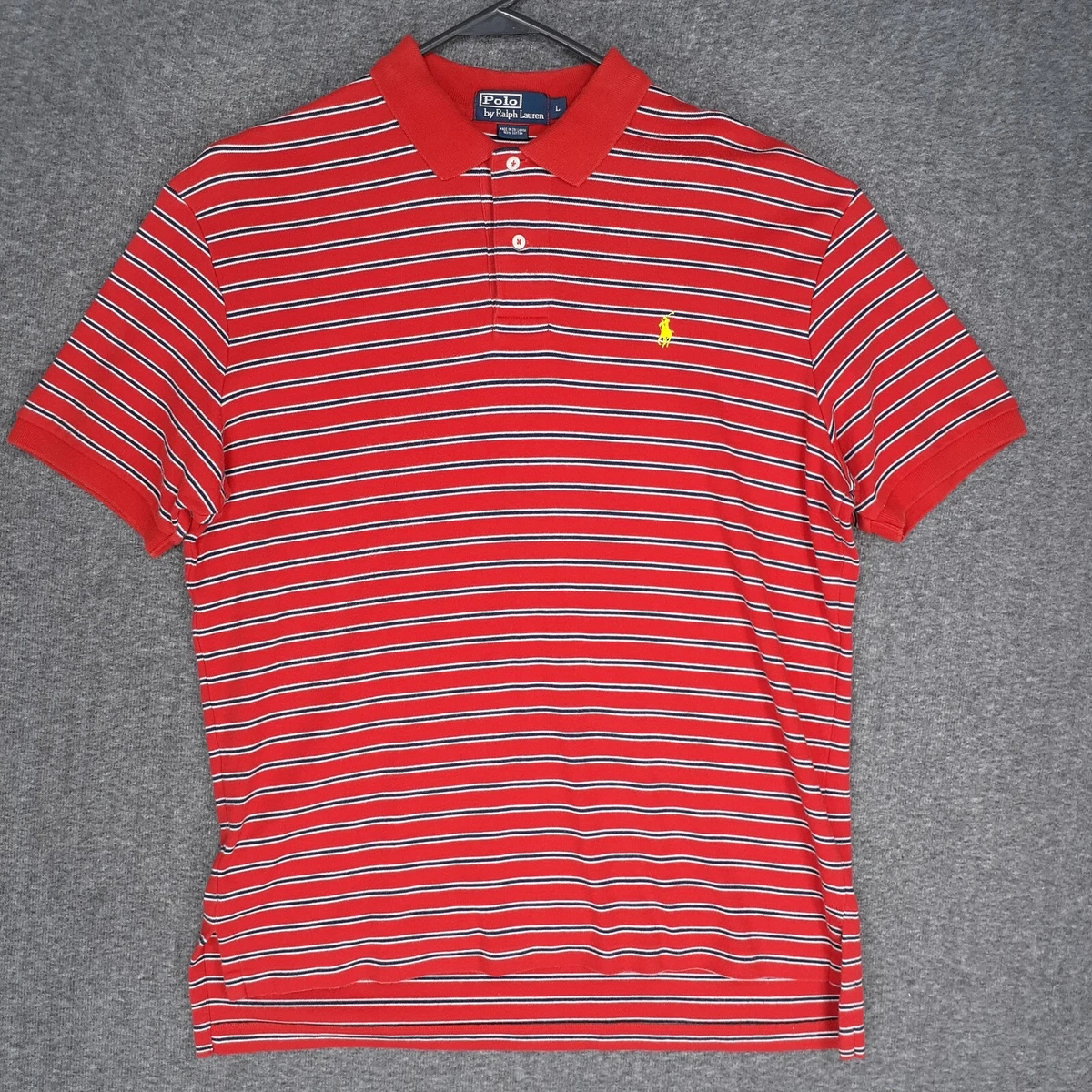 red blue yellow polo shirt