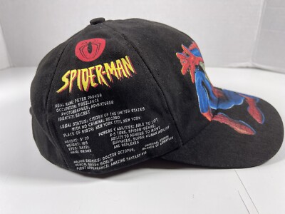 RARE Vtg Spider-Man fact Sheet 1999 universal studios hat Cap Marvel Web Slinger