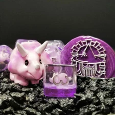 Sage's Familiars- Pink Baby Triceratops Familiar Resin Polyhedral Dice Set | DND