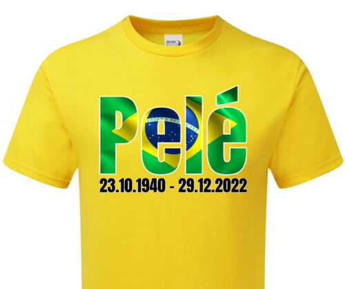 Pele 1940 -2022 Tshirt Mens Fanmade Merchandise Edson Nascimento BRASIL Flag - Afbeelding 1 van 8