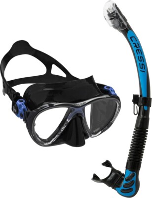 Cressi Big Eyes Evolution + Alpha Ultra Dry, Schnorchelausrüstung in sw/blau