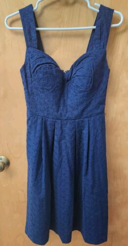 NWT Lilly Pulitzer Cyndi Fishy Eyelet Navy Blue Fit And Flare Dress Size 0