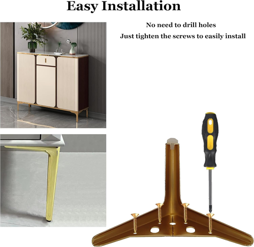 Juego de 4 patas de metal dorado brillantes 9.8", para muebles, sofá, sillas - Imagen 3 de 12