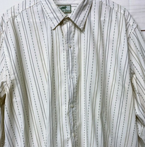 Horny Toad Mens Shirt Size XXL Ivory Striped Button Up Long Sleeve 100% Cotton - Picture 2 of 8