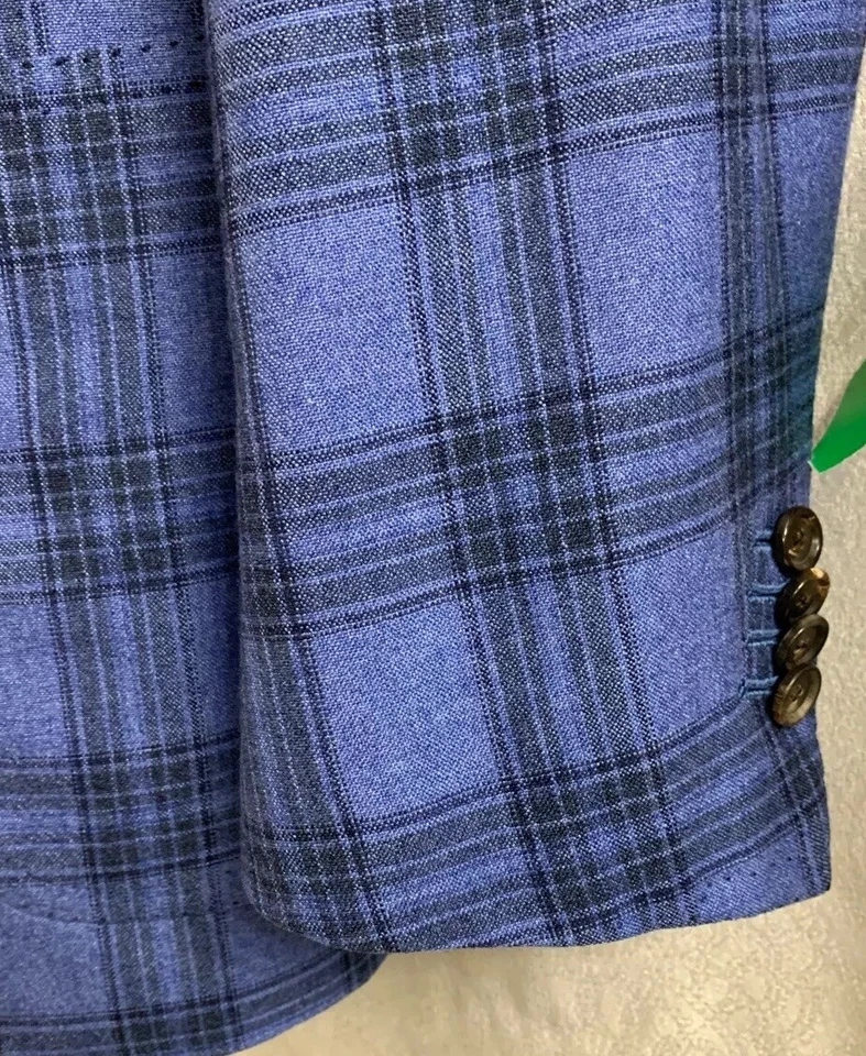 Chaqueta deportiva para hombre Cesare Attolini talla 42 azul y negro a cuadros, seda y cachemir Foto 4 de 4