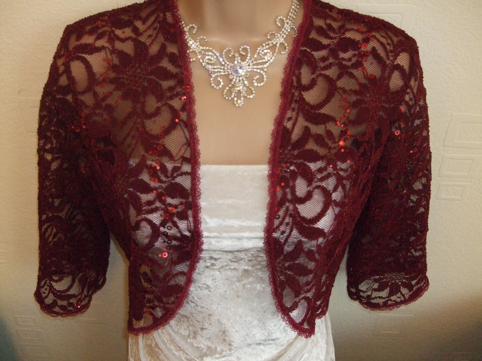 GLITZY WINE RED BURGUNDY SEQUIN LACE 