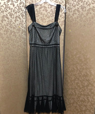 Ann Taylor LOFT Black Multi-Color Tulle Polka Dot Midi Ruffle Dress Size 6