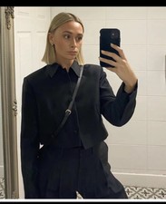 H&m Conscious Exclusive Cropped Silk Blend Blazer Size 12 Black Bloggers Fave