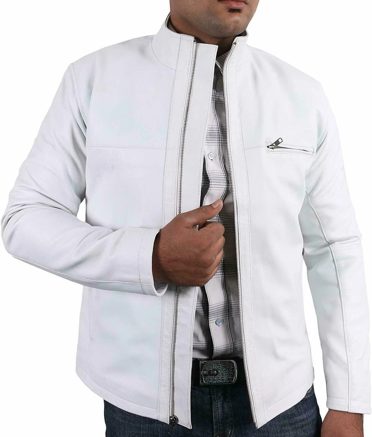 Leather Jackets for Men Vintage Jacket White Motorcycle Genuine Lambskin Jacket