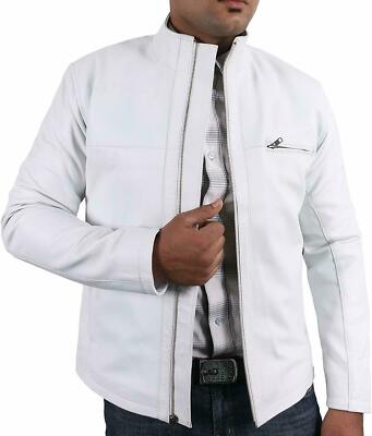 Leather Jackets for Men Vintage Jacket White Motorcycle Genuine Lambskin Jacket