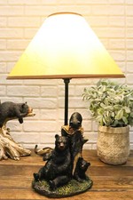 Adorable Black Bear With Cubs Hide And Seek Table Lamp With Shade Home Decor