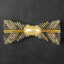 Vintage 1970's French Hair Barrette Clip Bow Shape Beaded Faux Pearl
