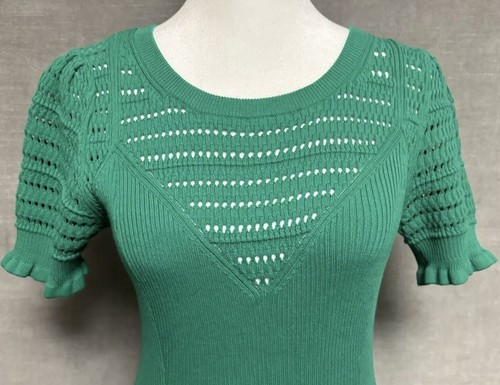 Anthropologie Maeve Sweater Dress Green Promenade Classic Retro Crochet - Picture 2 of 7