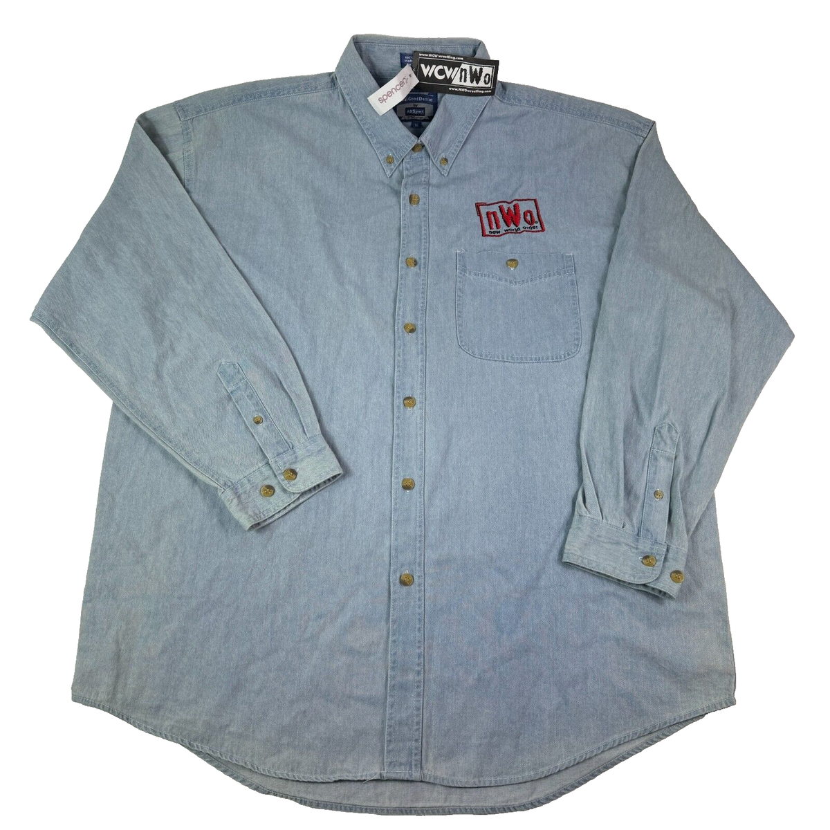 Vintage 90s WCW NWO Mens Denim Button Down Shirt Embroidered Vintage 90s WCW NWO Mens Denim Button Down Shirt Embroidered