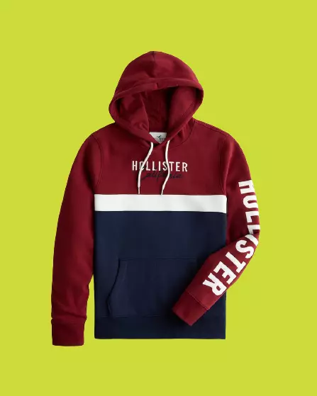 Men s Hollister Hoodie Fleece Lined Embroidered Logo Sweatshirt X SMALL