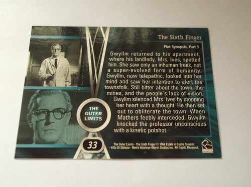 Rittenhouse: The Outer Limits (63-65) "THE SIXTH FINGER" #33 Trading Card - Picture 2 of 2
