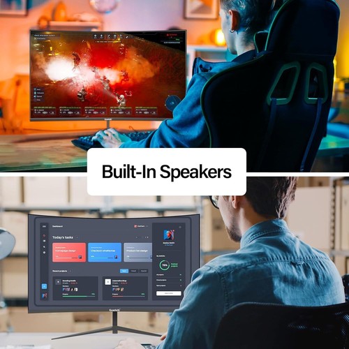 Gawfolk Curved Monitor 27 Inch 100Hz, PC Screen with Speaker 1080P, 1800R Comput - Picture 5 of 7